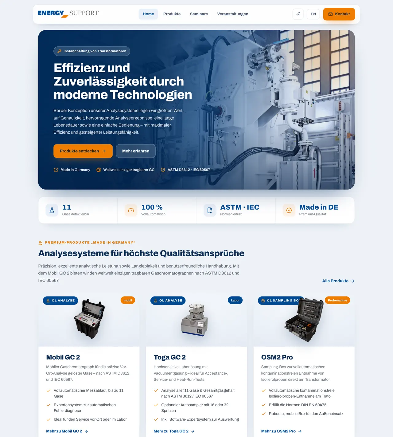 Website von Energy Support in der Desktop-Ansicht – Webdesign von Forestisland