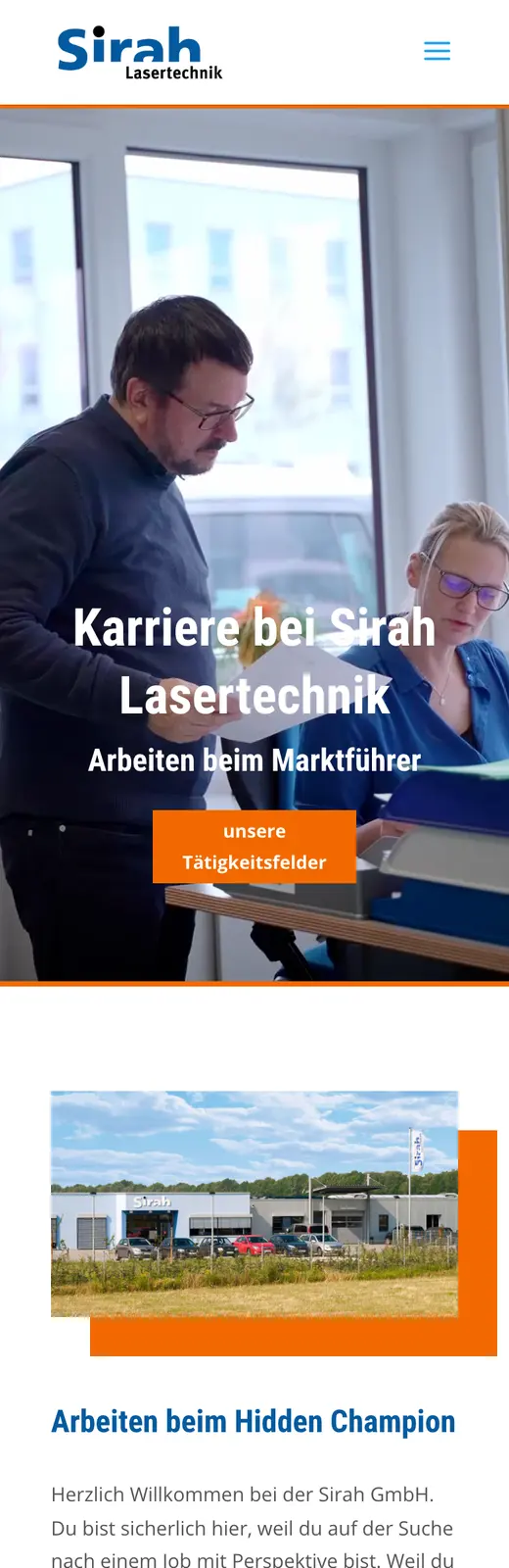 Karriereseite von Sirah Lasertechnik in der Handy-Ansicht – mobil optimiert von Forestisland