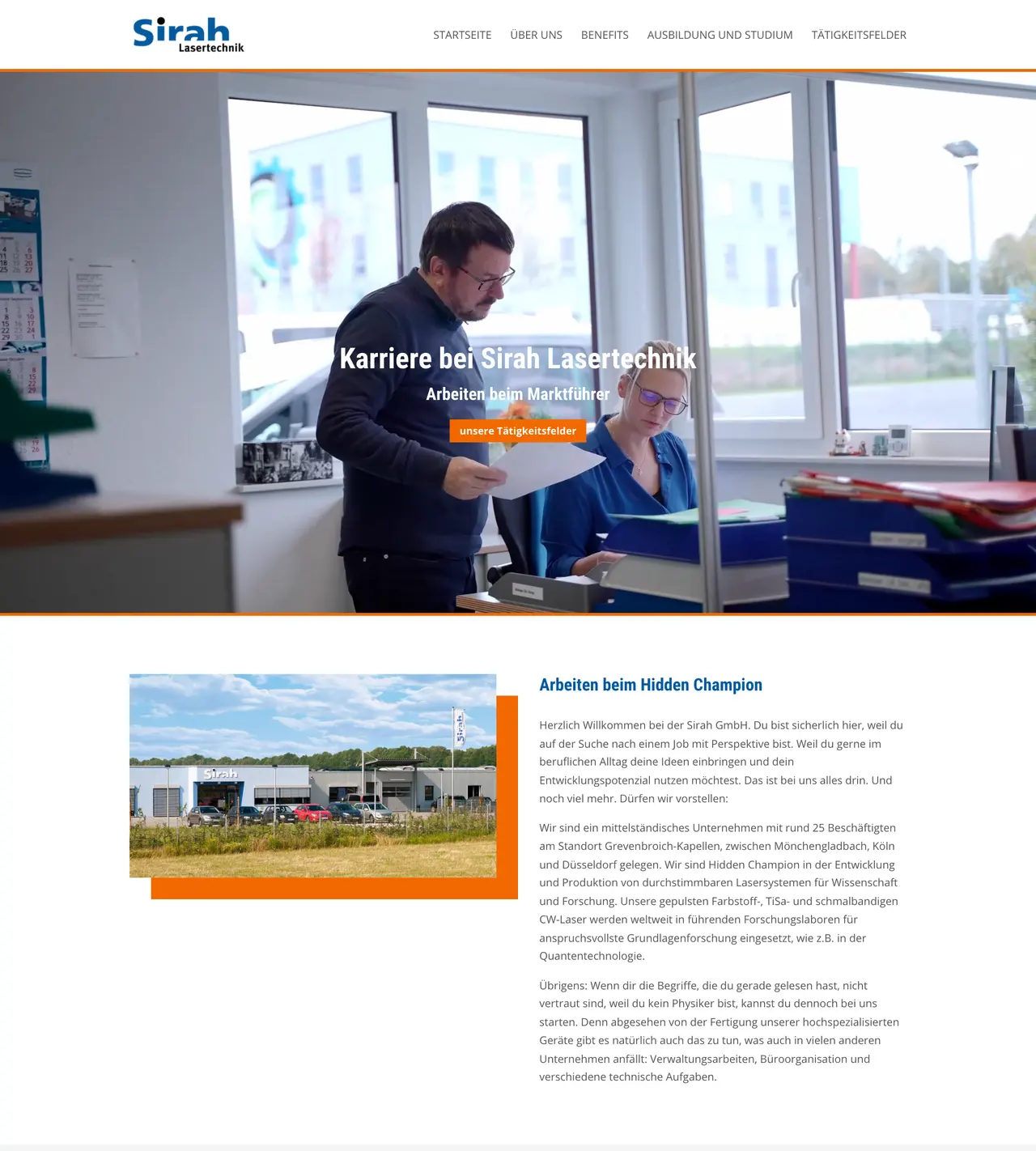 Karriereseite von Sirah Lasertechnik in der Desktop-Ansicht – Webdesign von Forestisland