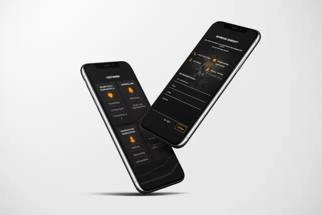 Mobile Website von Baumpflege Angermund auf zwei Smartphones – responsives Webdesign